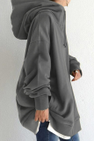Casual Solid Draw String Pocket Zipper Hooded Collar Tops