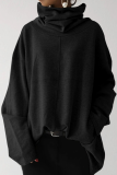 Casual Solid Patchwork Pocket Turtleneck Tops