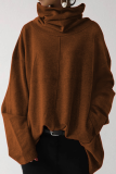 Casual Solid Patchwork Pocket Turtleneck Tops