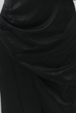 Elegant Solid Patchwork Fold Oblique Collar Evening Dress Dresses