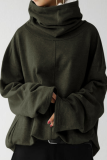 Casual Solid Patchwork Pocket Turtleneck Tops