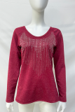Casual Hot Drilling Patchwork Sequined O Neck Tops