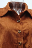 Casual Street Solid Buckle Turndown Collar Tops