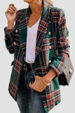 Casual Plaid Split Joint Buckle Turndown Collar Outerwear