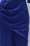 Elegant Solid Patchwork Fold Oblique Collar Evening Dress Dresses