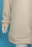 Casual Solid Draw String Pocket Zipper Hooded Collar Tops