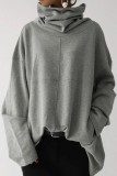 Casual Solid Patchwork Pocket Turtleneck Tops