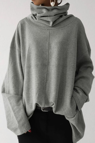 Casual Solid Patchwork Pocket Turtleneck Tops