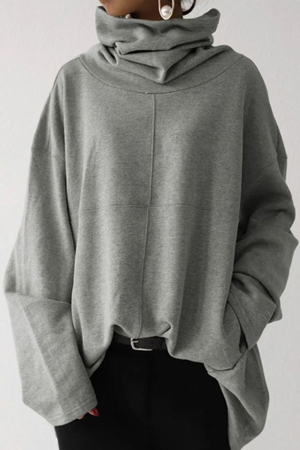 Casual Solid Patchwork Pocket Turtleneck Tops