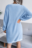 Casual Striped Split Joint  Contrast V Neck A Line Dresses Sweater (Without Belt)