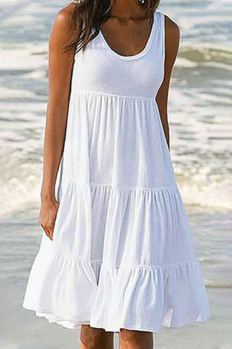 Fashion Sweet Solid Split Joint O Neck Cake Skirt Dresses