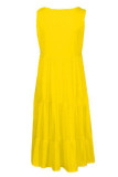 Fashion Sweet Solid Split Joint O Neck Cake Skirt Dresses