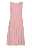 Fashion Sweet Solid Split Joint O Neck Cake Skirt Dresses