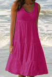 Fashion Sweet Solid Split Joint O Neck Cake Skirt Dresses
