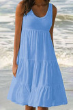 Fashion Sweet Solid Split Joint O Neck Cake Skirt Dresses