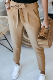 Casual Solid Split Joint Strap Design Pencil Solid Color Bottoms