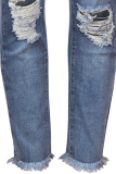 Casual Solid Tassel Ripped Pencil Bottoms