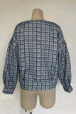 Casual Plaid Buckle O Neck Outerwear