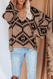 Casual Geometric Split Joint  Contrast V Neck Tops