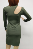 Fashion Elegant Solid Hollowed Out Split Joint Half A Turtleneck Pencil Skirt Dresses