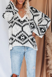 Casual Geometric Split Joint  Contrast V Neck Tops