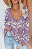 Casual Geometric Split Joint  Contrast V Neck Tops