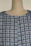 Casual Plaid Buckle O Neck Outerwear