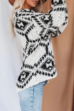 Casual Geometric Split Joint  Contrast V Neck Tops