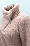 Casual Solid Pocket Zipper Turndown Collar Tops