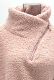 Casual Solid Pocket Zipper Turndown Collar Tops