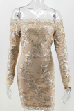 Fashion Elegant Patchwork Lace Embroidered Off the Shoulder Pencil Skirt Dresses