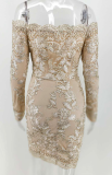 Fashion Elegant Patchwork Lace Embroidered Off the Shoulder Pencil Skirt Dresses