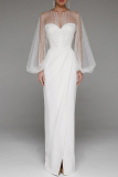 Celebrities Elegant Solid Slit Beading Mesh Strapless Evening Dress Dresses