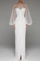 Celebrities Elegant Solid Slit Beading Mesh Strapless Evening Dress Dresses
