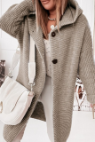 Casual Solid Patchwork Buckle Hooded Collar Outerwear Sweater