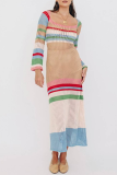 Casual Elegant Patchwork Hollowed Out  Contrast U Neck Dresses