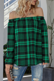 Casual Plaid Split Joint Off the Shoulder Tops