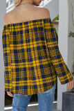 Casual Plaid Split Joint Off the Shoulder Tops