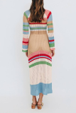Casual Elegant Patchwork Hollowed Out  Contrast U Neck Dresses