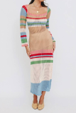 Casual Elegant Patchwork Hollowed Out  Contrast U Neck Dresses