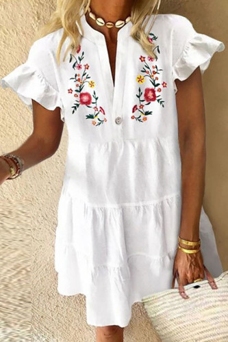 Fashion Sweet Print Split Joint V Neck Princess Dresses
