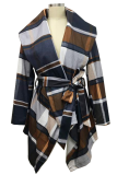 Fashion Elegant Plaid With Belt Asymmetrical Turndown Collar Outerwear
