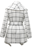 Fashion Elegant Plaid With Belt Asymmetrical Turndown Collar Outerwear
