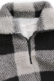 Fashion Street Plaid Split Joint Zipper Turtleneck Tops