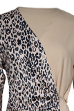 Casual Elegant Leopard Patchwork Strap Design V Neck Outerwear