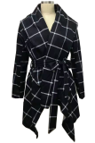 Fashion Elegant Plaid With Belt Asymmetrical Turndown Collar Outerwear