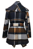 Fashion Elegant Plaid With Belt Asymmetrical Turndown Collar Outerwear