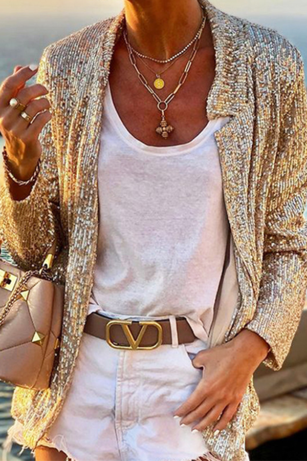 Casual Elegant Solid Split Joint  Sequins Outerwear