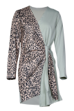 Casual Elegant Leopard Patchwork Strap Design V Neck Outerwear
