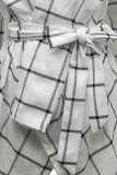 Fashion Elegant Plaid With Belt Asymmetrical Turndown Collar Outerwear